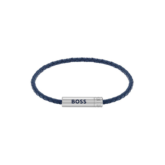 Ares Air Braided Bracelet in Blue Leather with Logo Plaque