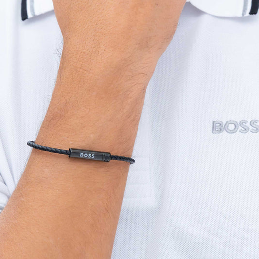 Ares Black Braided Leather Bracelet