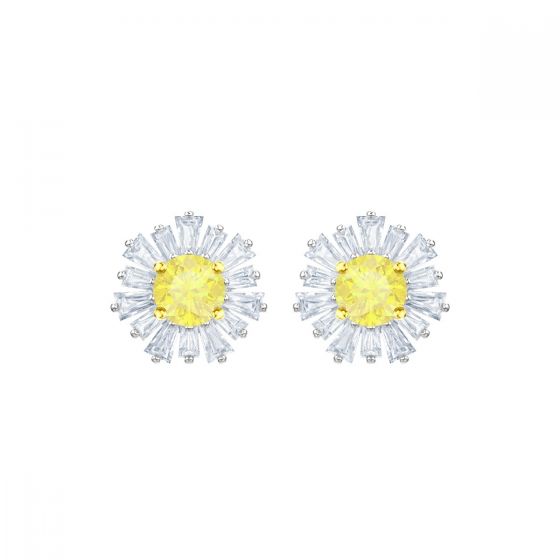 Swarovski Sunshine Pierced Earrings, White, Rhodium Plated