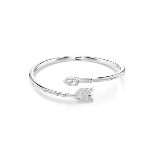 Idyllia bangle, Mixed cuts, Arrow, White, Rhodium plated