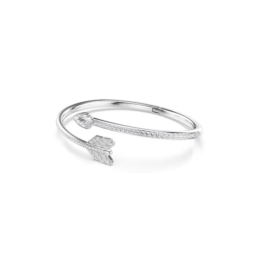 Idyllia bangle, Mixed cuts, Arrow, White, Rhodium plated