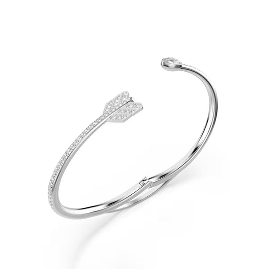 Idyllia bangle, Mixed cuts, Arrow, White, Rhodium plated