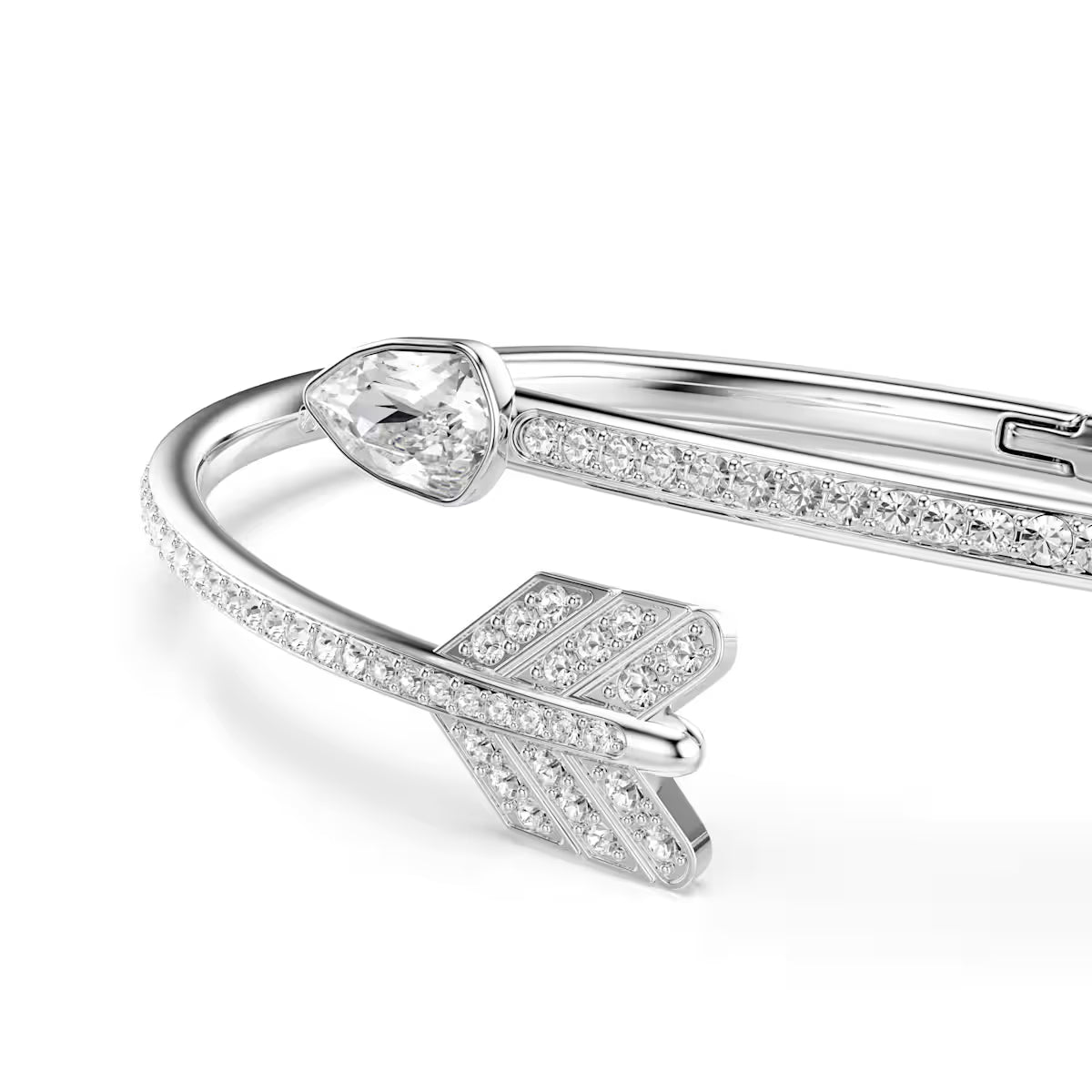 Idyllia bangle, Mixed cuts, Arrow, White, Rhodium plated