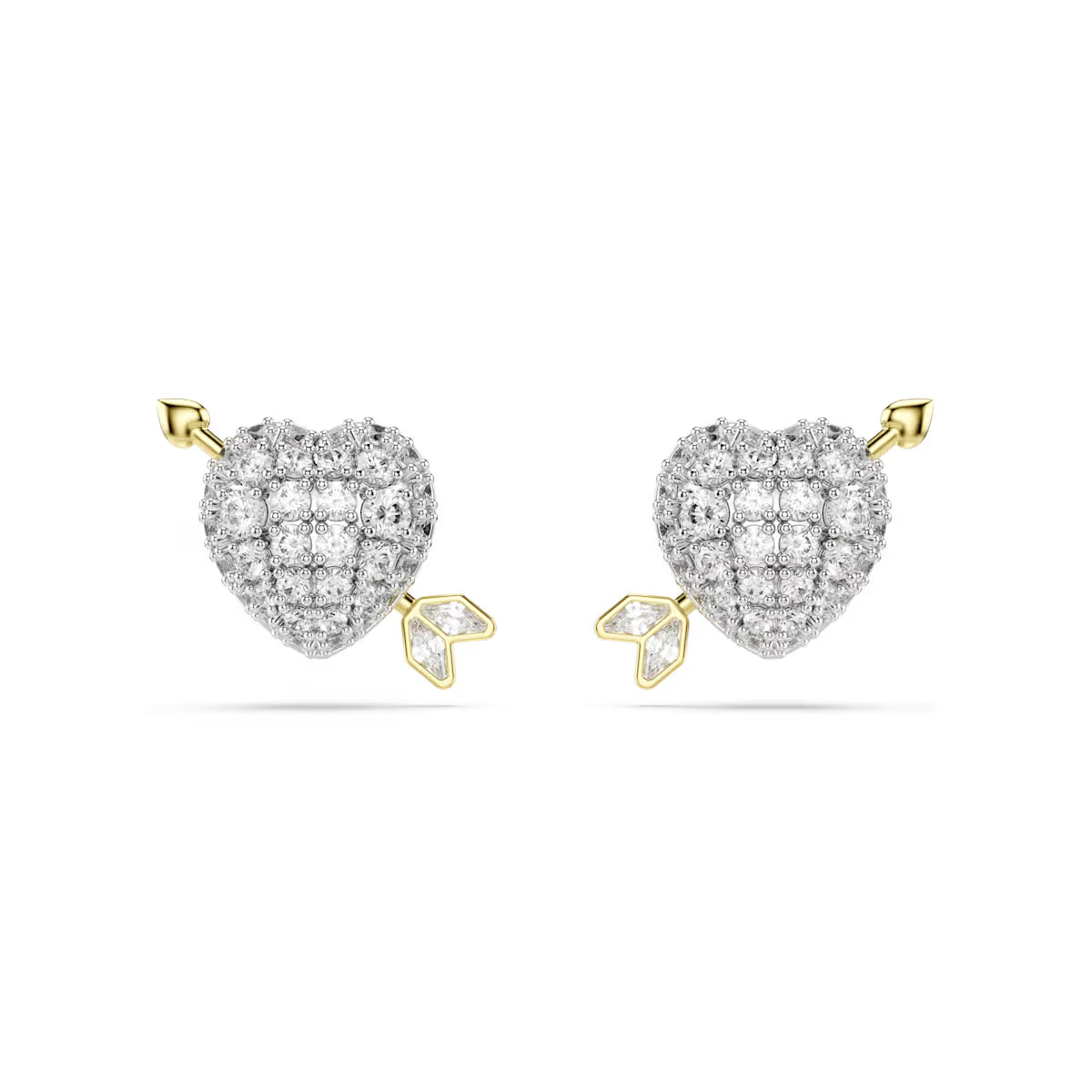 Idyllia stud earrings, Mixed cuts, Heart with arrow, White, Mixed metal finish