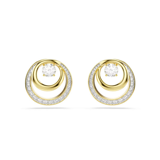 Hyperbola stud earrings, Round cut, White, Gold-tone plated