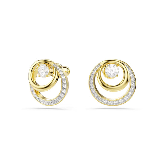 Hyperbola stud earrings, Round cut, White, Gold-tone plated