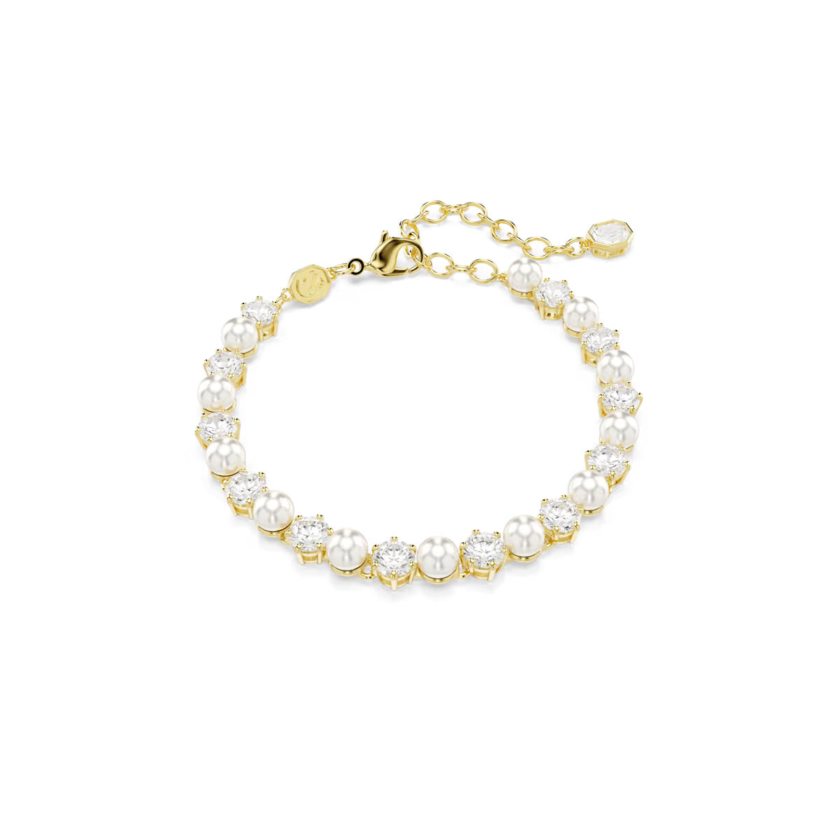 Matrix Tennis bracelet, Crystal pearl, Round cut, White, Gold-tone plated