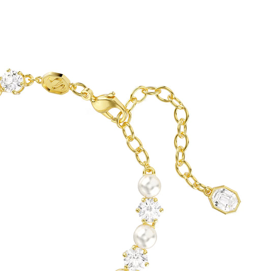 Matrix Tennis bracelet, Crystal pearl, Round cut, White, Gold-tone plated