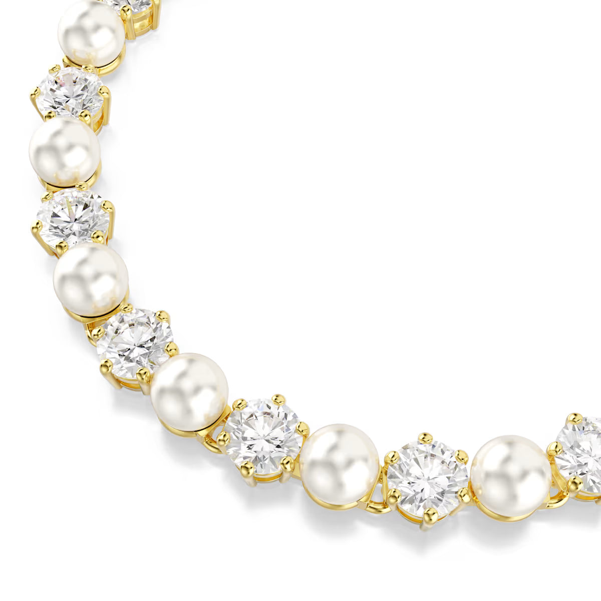 Matrix Tennis bracelet, Crystal pearl, Round cut, White, Gold-tone plated