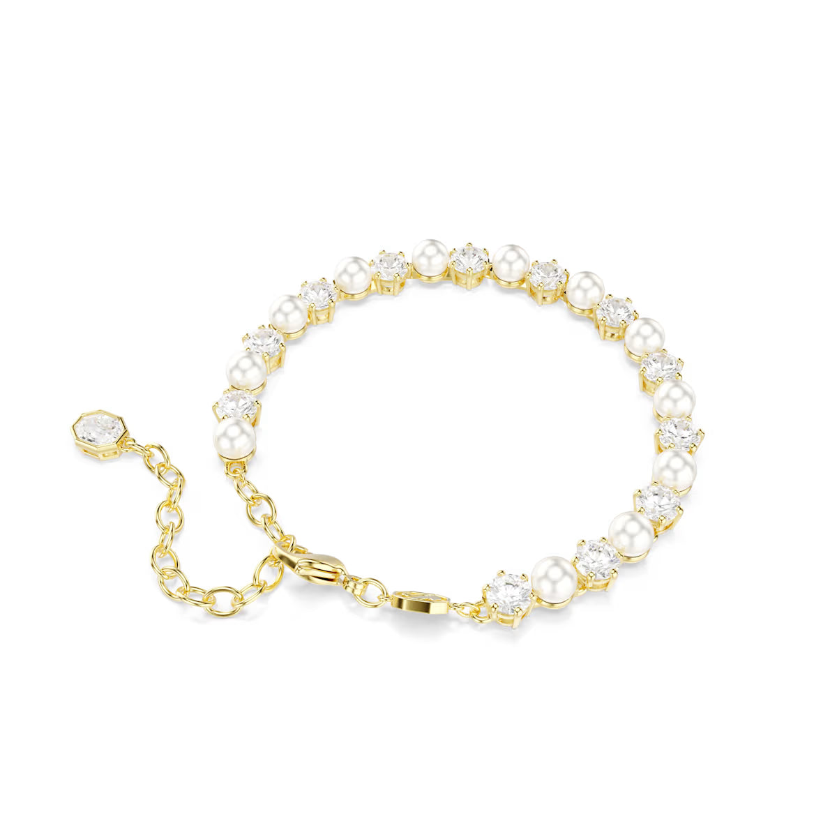 Matrix Tennis bracelet, Crystal pearl, Round cut, White, Gold-tone plated