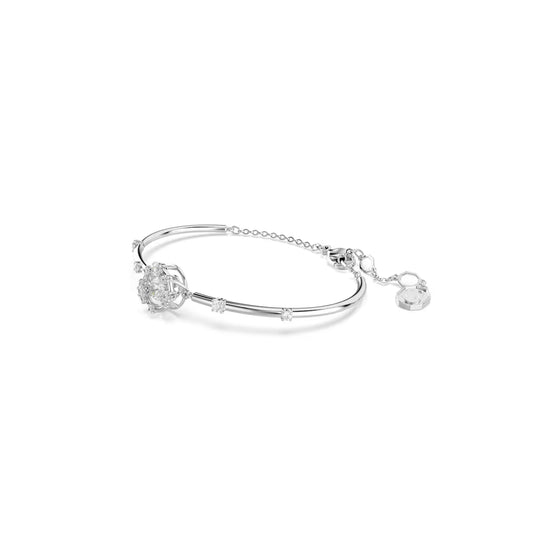 Constella bangle, Round cut, Dancing stone, White, Rhodium plated