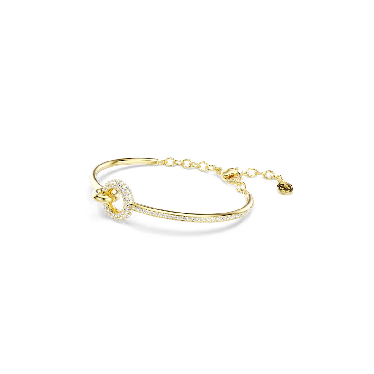 Dextera bangle, Round cut, White, Gold-tone plated