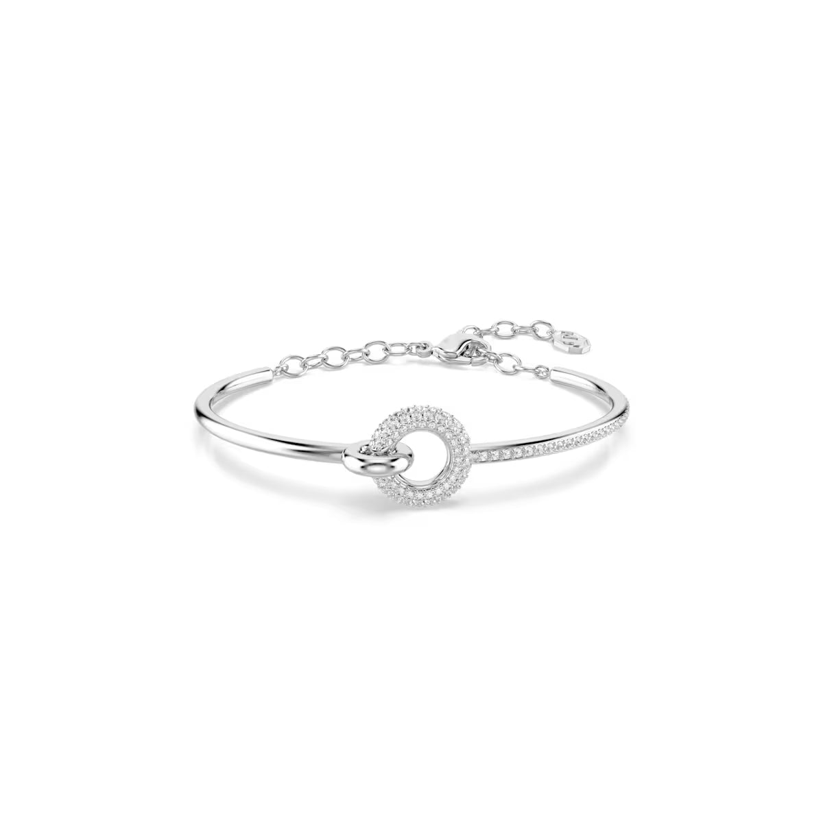 Dextera bangle, Round cut, White, Rhodium plated