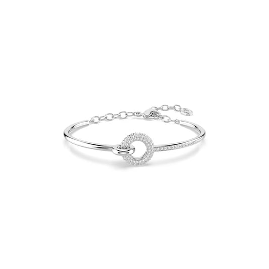 Dextera bangle, Round cut, White, Rhodium plated