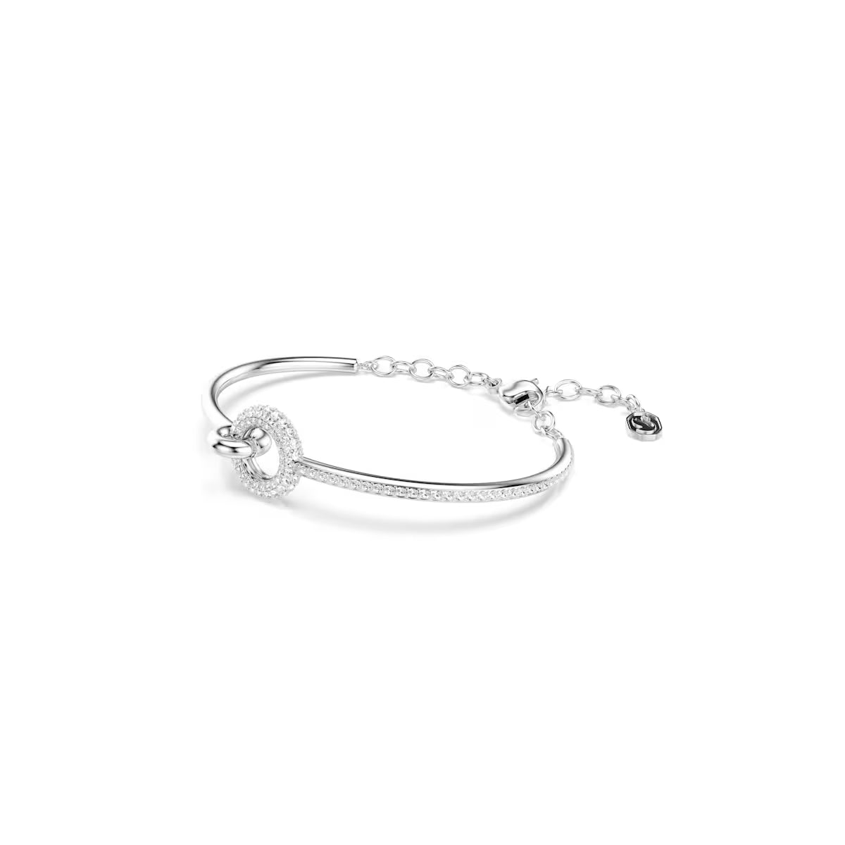 Dextera bangle, Round cut, White, Rhodium plated