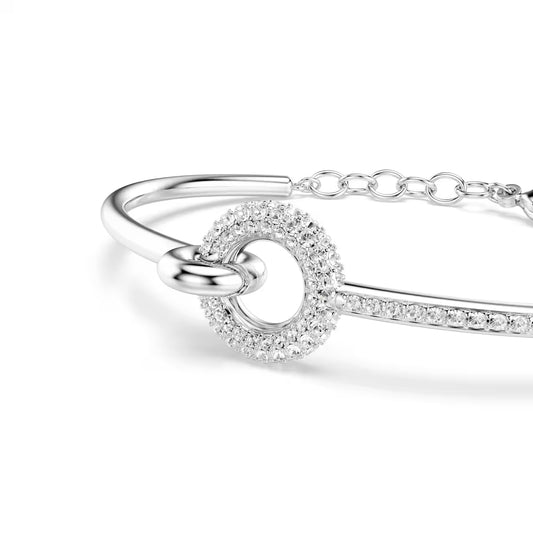 Dextera bangle, Round cut, White, Rhodium plated