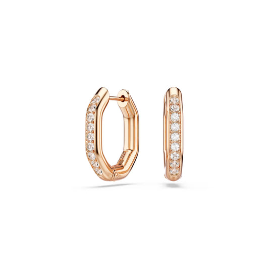 Dextera hoop earrings, Octagon shape, Round cut, Small, White, Rose gold-tone plated
