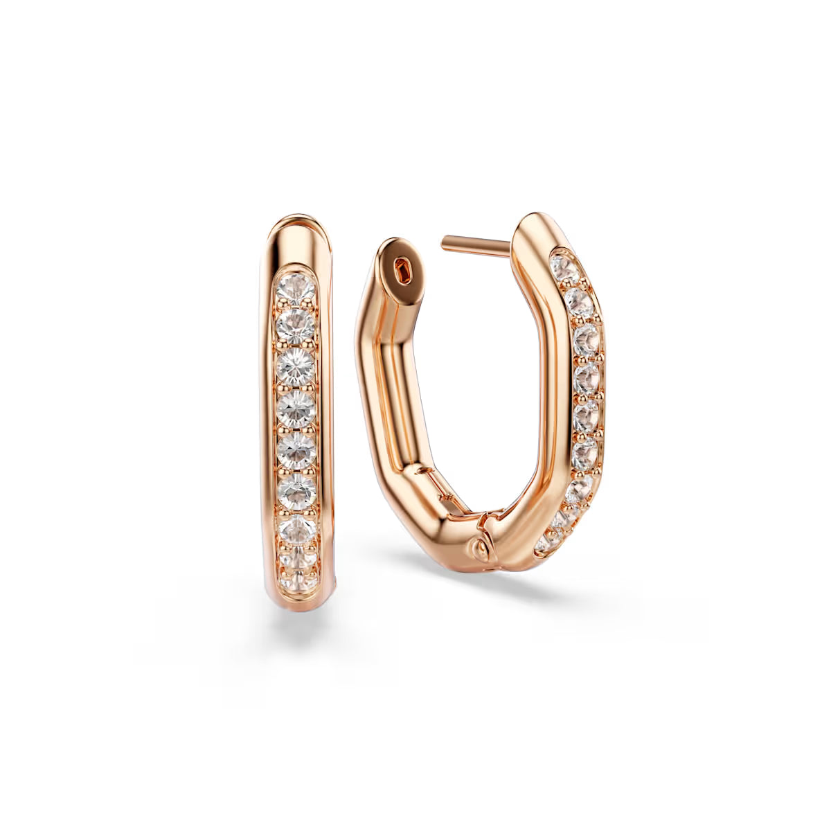 Dextera hoop earrings, Octagon shape, Round cut, Small, White, Rose gold-tone plated