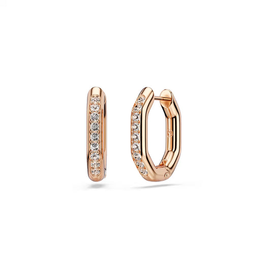 Dextera hoop earrings, Octagon shape, Round cut, Small, White, Rose gold-tone plated