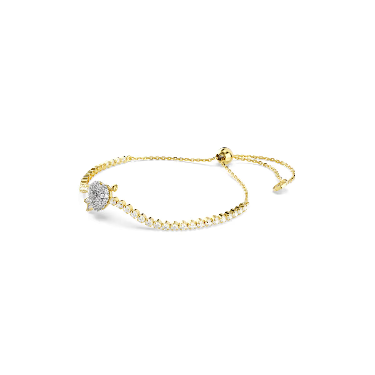 Idyllia bracelet, Mixed cuts, Heart with arrow, White, Gold-tone plated