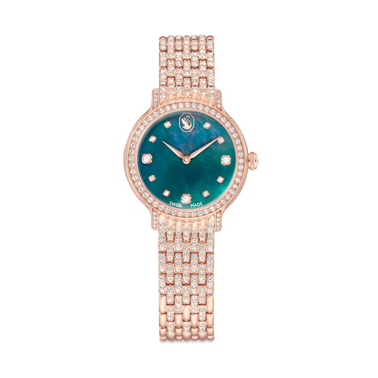Imber watch, Swiss Made, Metal bracelet, Green, Rose gold-tone finish
