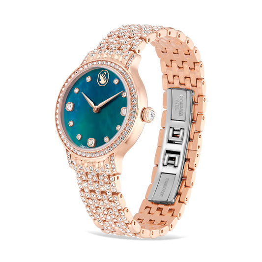 Imber watch, Swiss Made, Metal bracelet, Green, Rose gold-tone finish