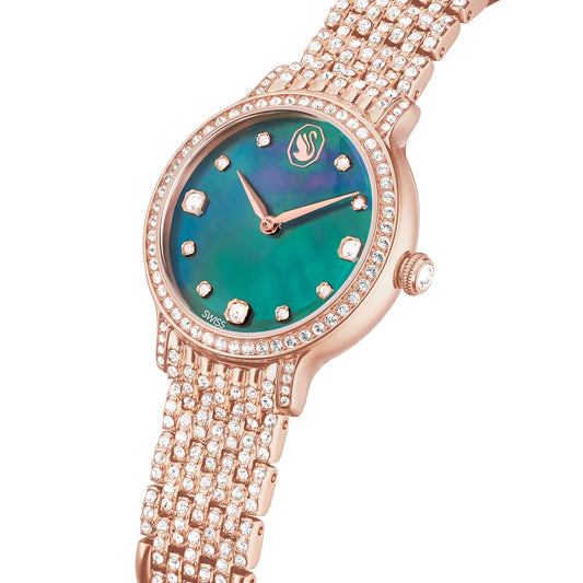 Imber watch, Swiss Made, Metal bracelet, Green, Rose gold-tone finish