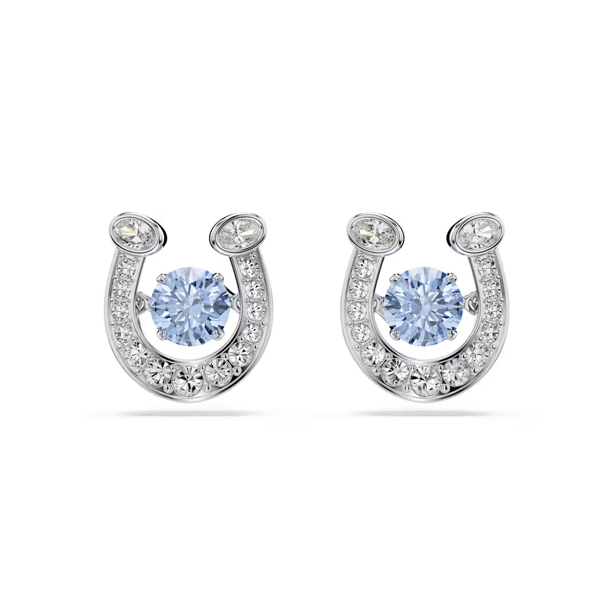 Symbolica stud earrings, Round cut, Pavé, Horse shoe, Blue, Rhodium plated