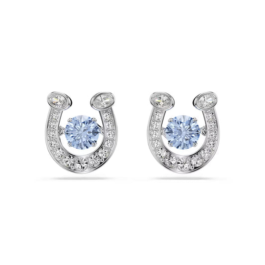 Symbolica stud earrings, Round cut, Pavé, Horse shoe, Blue, Rhodium plated