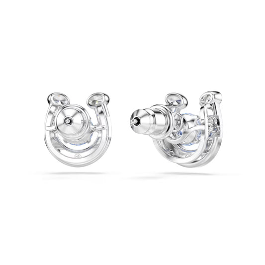 Symbolica stud earrings, Round cut, Pavé, Horse shoe, Blue, Rhodium plated