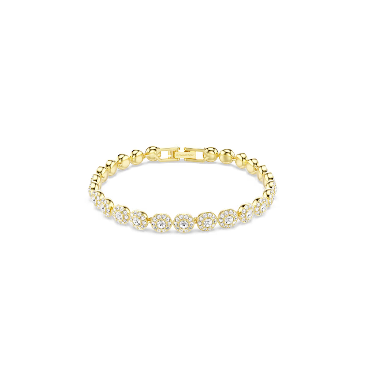 Una Angelic bracelet, Round cut, White, Gold-tone plated