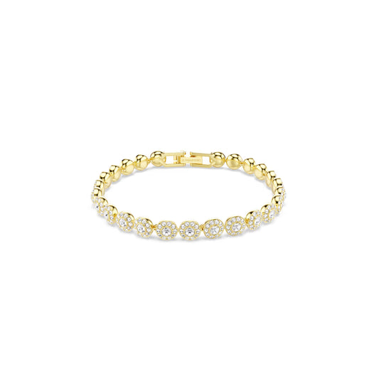 Una Angelic bracelet, Round cut, White, Gold-tone plated