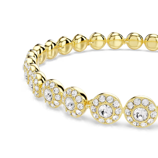 Una Angelic bracelet, Round cut, White, Gold-tone plated