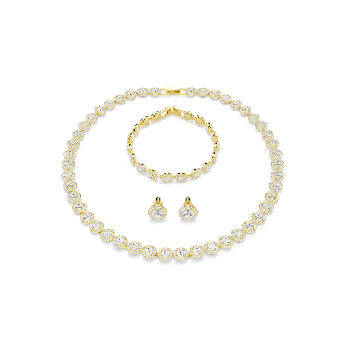 Una Angelic set, Set (3), Round cut, White, Gold-tone plated