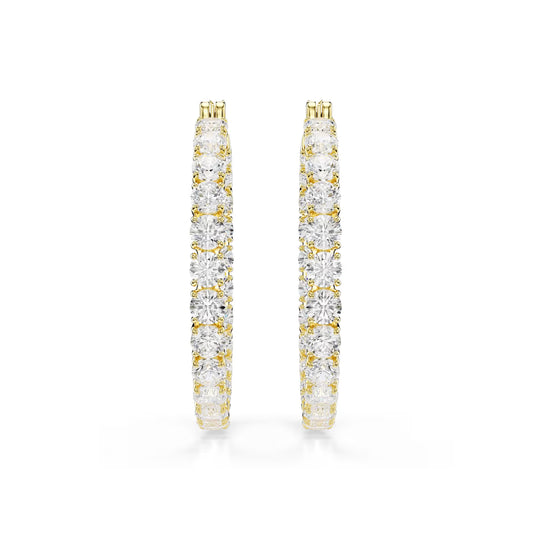 Matrix hoop earrings, Round cut, White, Gold-tone plated