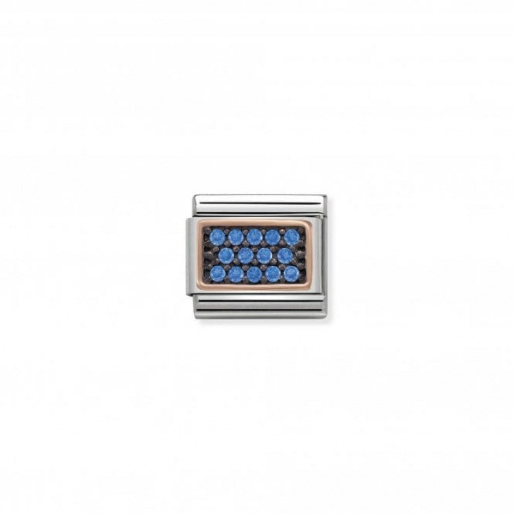 Classic Pave Zirconia Gold Rectangle Light Blue Rose Gold Charm