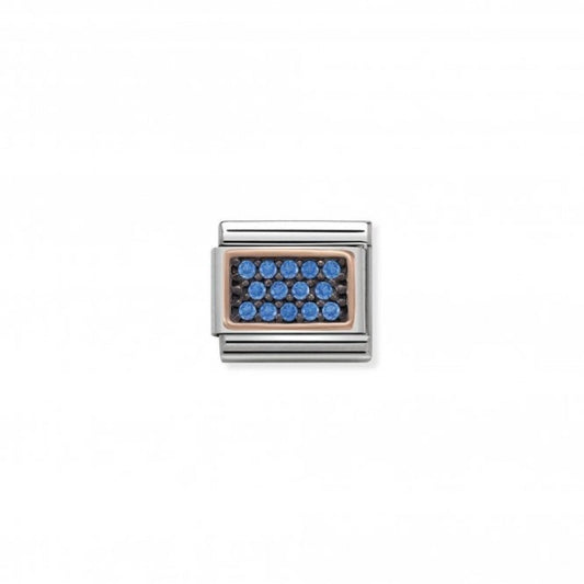 Classic Pave Zirconia Gold Rectangle Light Blue Rose Gold Charm