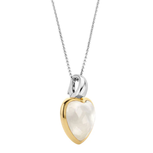 Yellow Gold Plated Mother of Pearl White Stone Heart Pendant