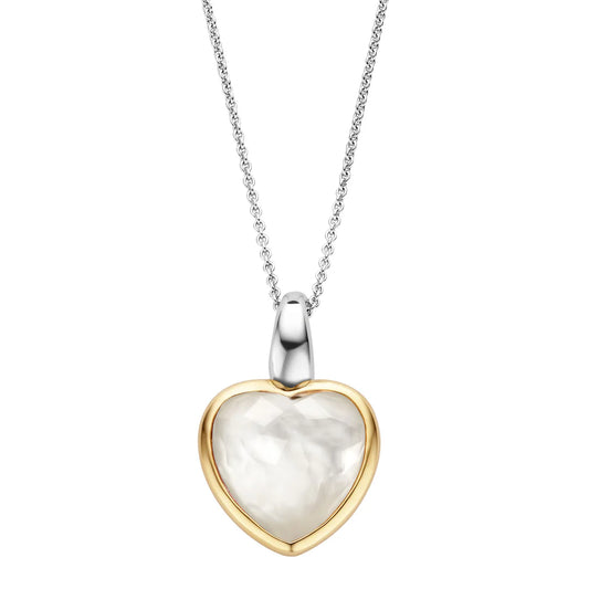 Yellow Gold Plated Mother of Pearl White Stone Heart Pendant