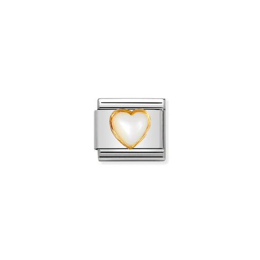 Classic Gold & White Mother of Pearl June Birthstone Heart Charm