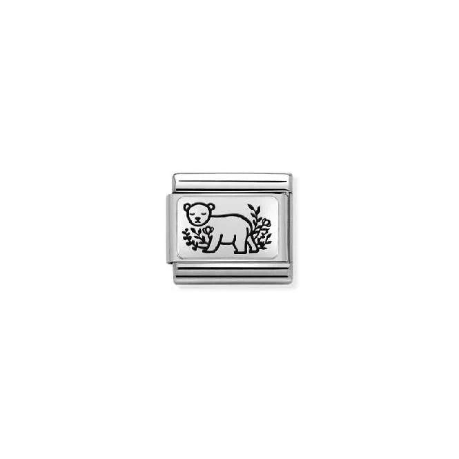 Silver Bear Flowers Charm