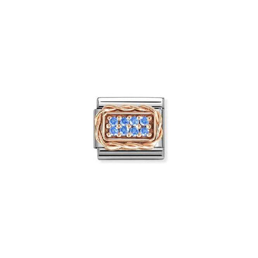 Classic Rose Gold and CZ Pave Light Blue Stone Charm
