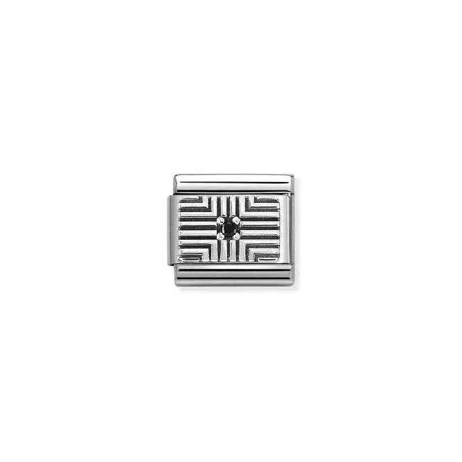 Silver CZ and Enamel Plate With Black Stripes