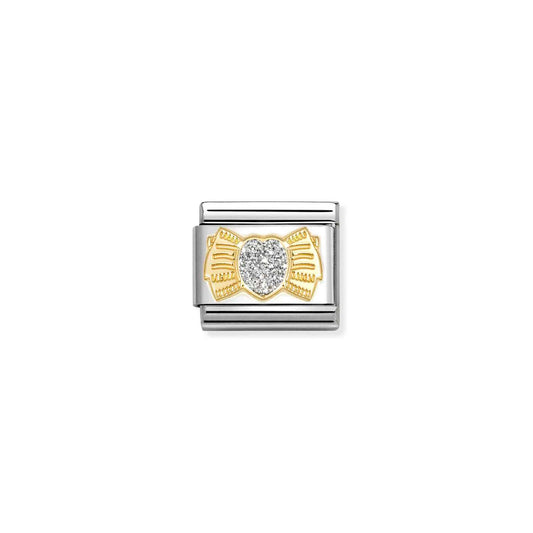 Bonded yellow gold Link with Bow and glitter