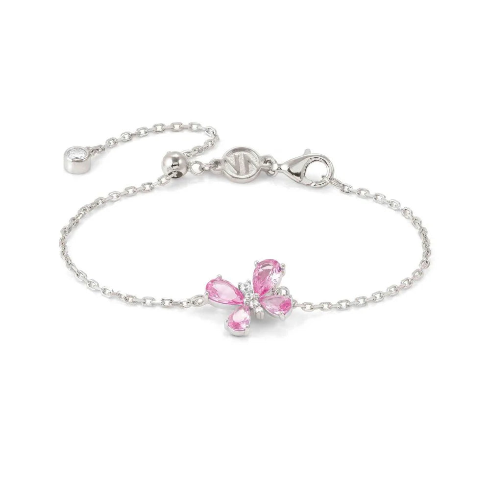 Shine Me Up Bracelet in 925 Silver and Cubic Zirconia White/Pink Buterfly