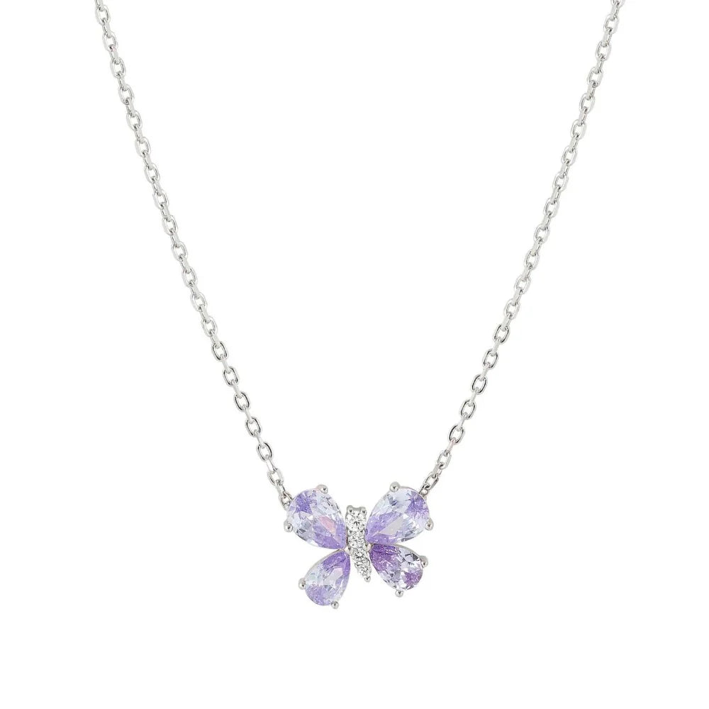Shine Me Up Necklace in 925 Silver and Cubic Zirconia White/Lilac Butterfly