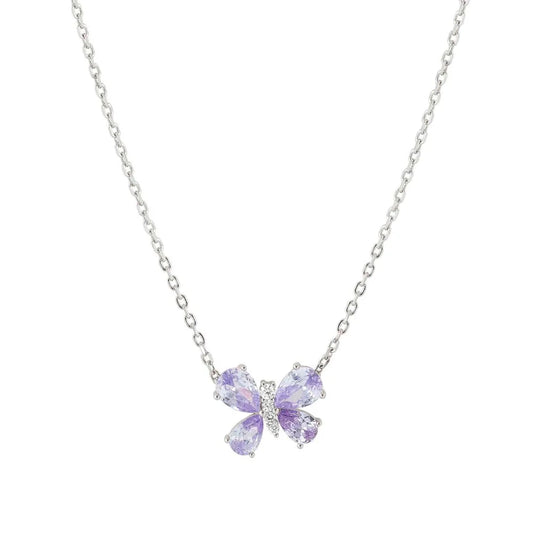 Shine Me Up Necklace in 925 Silver and Cubic Zirconia White/Lilac Butterfly