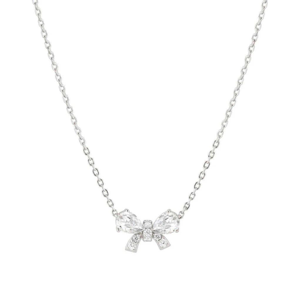 Shine Me Up Necklace in 925 Silver and Cubic Zirconia White Bow