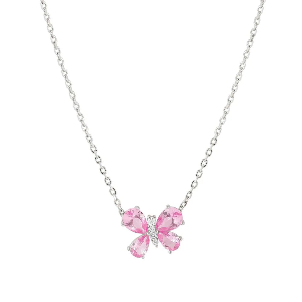 Shine Me Up Necklace in 925 Silver and Cubic Zirconia White/Pink Butterfly