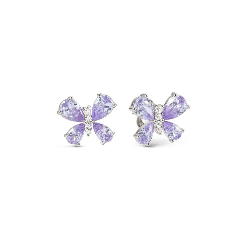 Shine Me Up Earrings in 925 Silver and Cubic Zirconia White/Lilac Butterfly